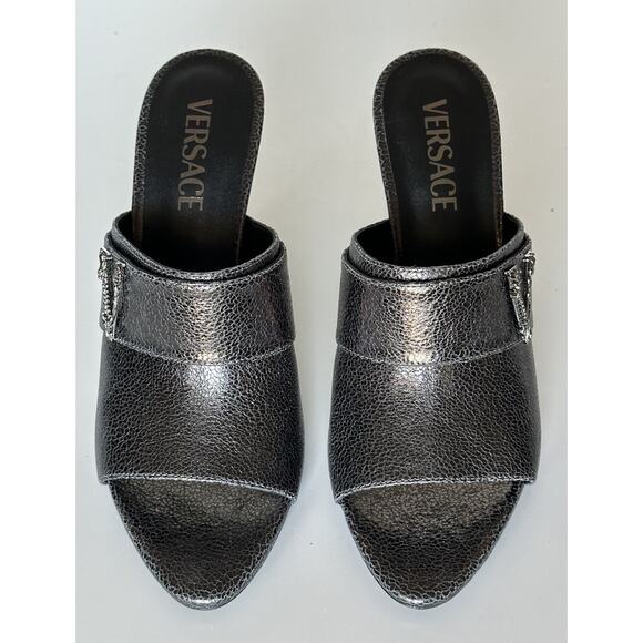 Versace Virtus Leather Black Sandals Shoes 9 US (39 Euro) Spain 1011901 NIB $990 - Picture 2 of 16